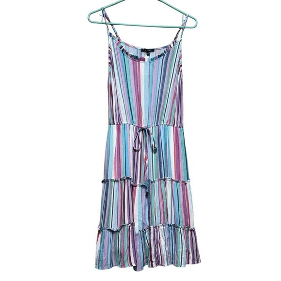 Staccato Dresses & Skirts - Staccato Size S Striped Tiered Lined Dress NWT Pink Blue Purple Midi Length